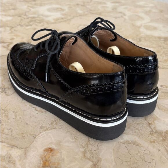 Browns Couture Black Patent Leather Wingtip Wedge Heel Brogues - Picture 8 of 9